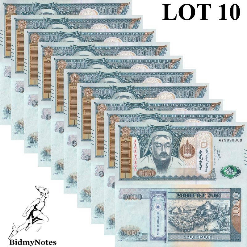 Mongolia 1000 Tugrik 2020 P 75 UNC 1/10 Bundle LOT 10 pcs New Security