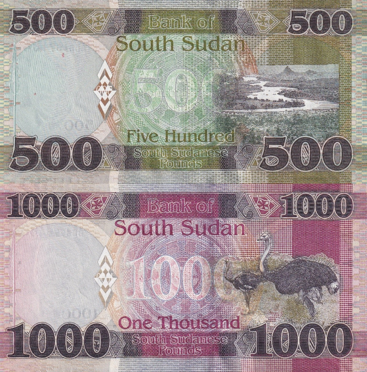 South Sudan 500 1000 Pounds 2020 2021 P 16 17 UNC Set 2 pcs
