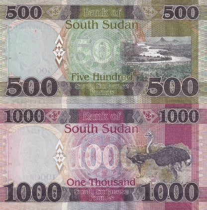 South Sudan 500 1000 Pounds 2020 2021 P 16 17 UNC Set 2 pcs