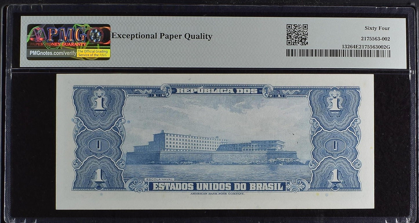 Brazil 1 Cruzeiro ND (1944) P 132 UNC PMG 64 EPQ Hand Sign Serie 406A