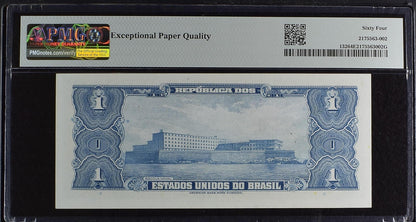Brazil 1 Cruzeiro ND (1944) P 132 UNC PMG 64 EPQ Hand Sign Serie 406A