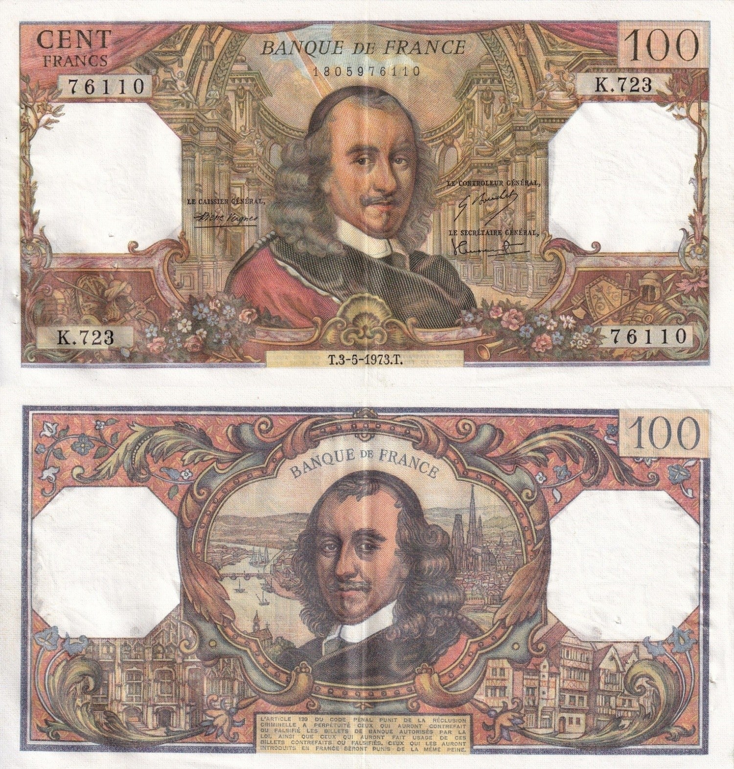 France 100 France 1973 P 149d EF With Hole