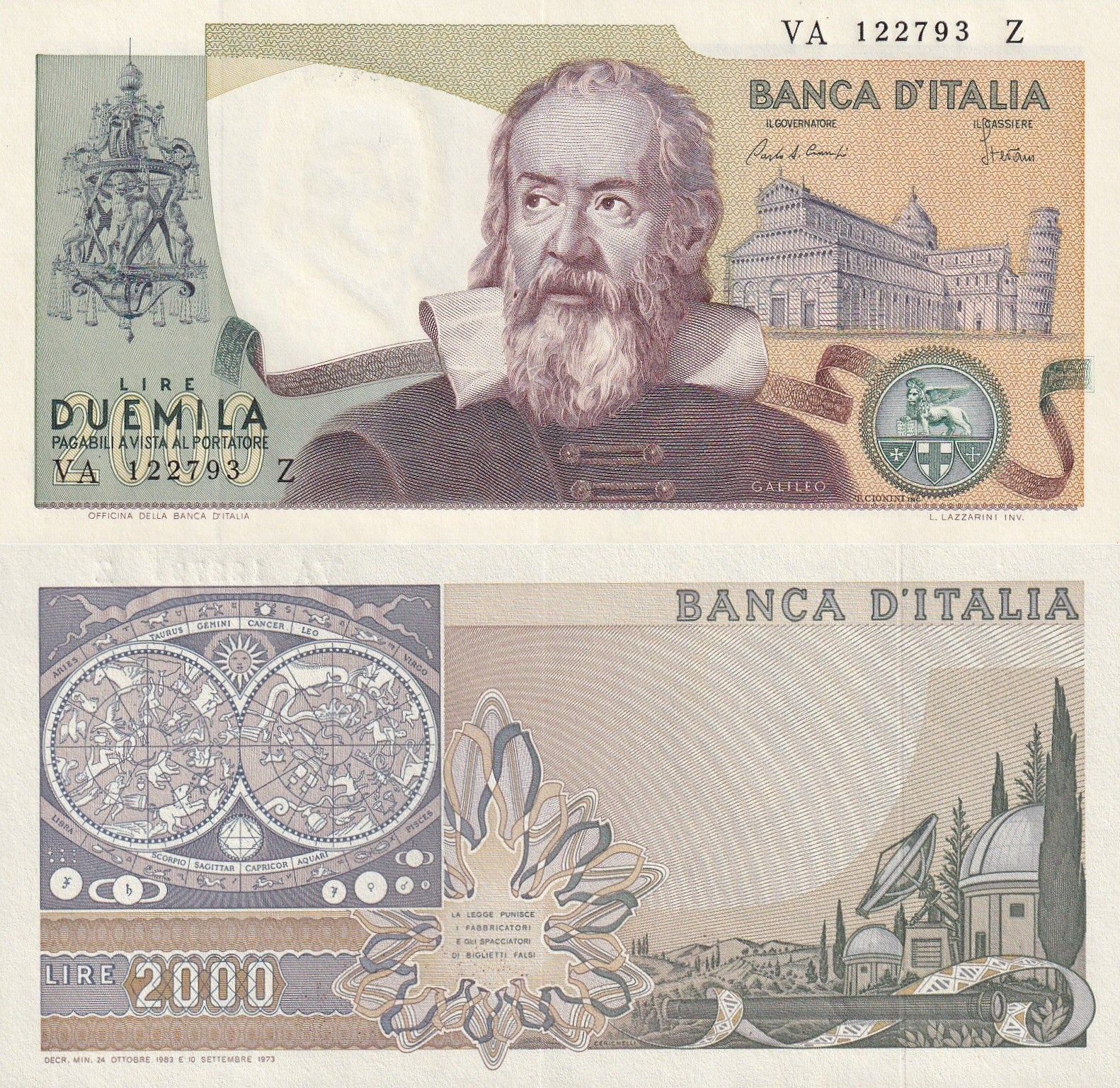 Italy 2000 Lire 1983 P 103 Random Signatures UNC Lot 3 pcs