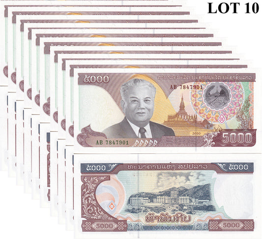 Laos 5000 Kip 2020/2022 P 41A UNC Lot 10 pcs