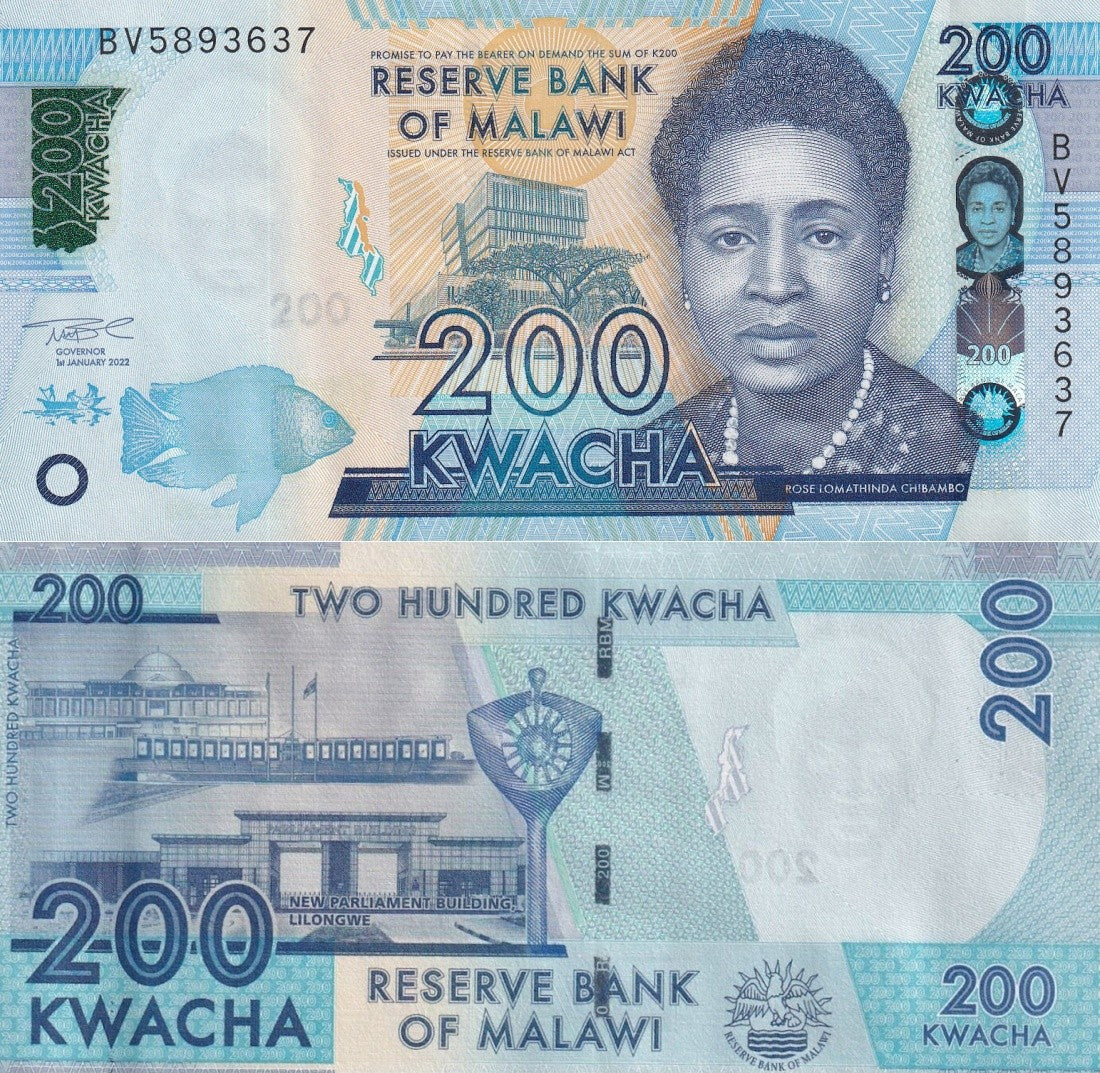 Malawi 200 Kwacha 2022 P 65A UNC 1/10 Bundle Lot 10 pcs