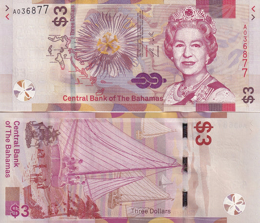 Bahamas 3 Dollars 2019 P 78 UNC