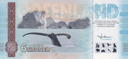 Greenland Souvenir Note 6 Krone Atlantic Walrus UNC Test Note NR No Reserve