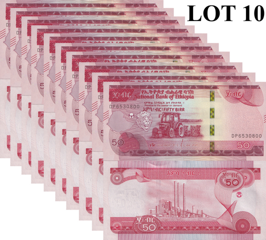 Ethiopia 50 Birr 2020 P 56 UNC 1/10 Bundle Lot 10 pcs