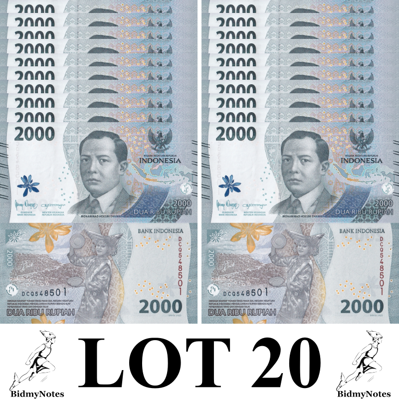 Indonesia 2000 Rupiah 2022 P 163 New design New family UNC 1/5 Bundle LOT 20 pcs