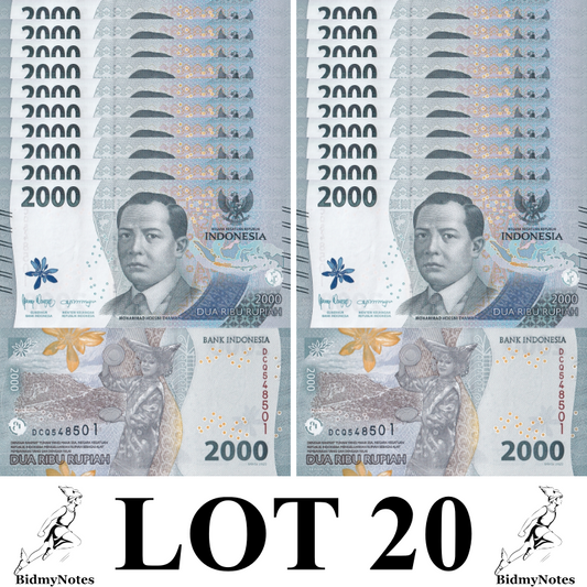Indonesia 2000 Rupiah 2022 P 163 New design New family UNC 1/5 Bundle LOT 20 pcs