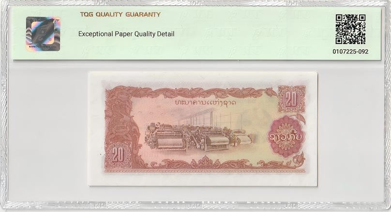 Laos Bank of the Lao PDR 20 Kip ND (1979) P 28b UNC TQG 66 EPQD With Hard Case