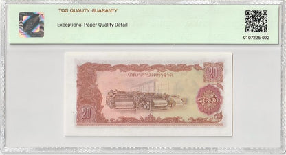Laos Bank of the Lao PDR 20 Kip ND (1979) P 28b UNC TQG 66 EPQD With Hard Case