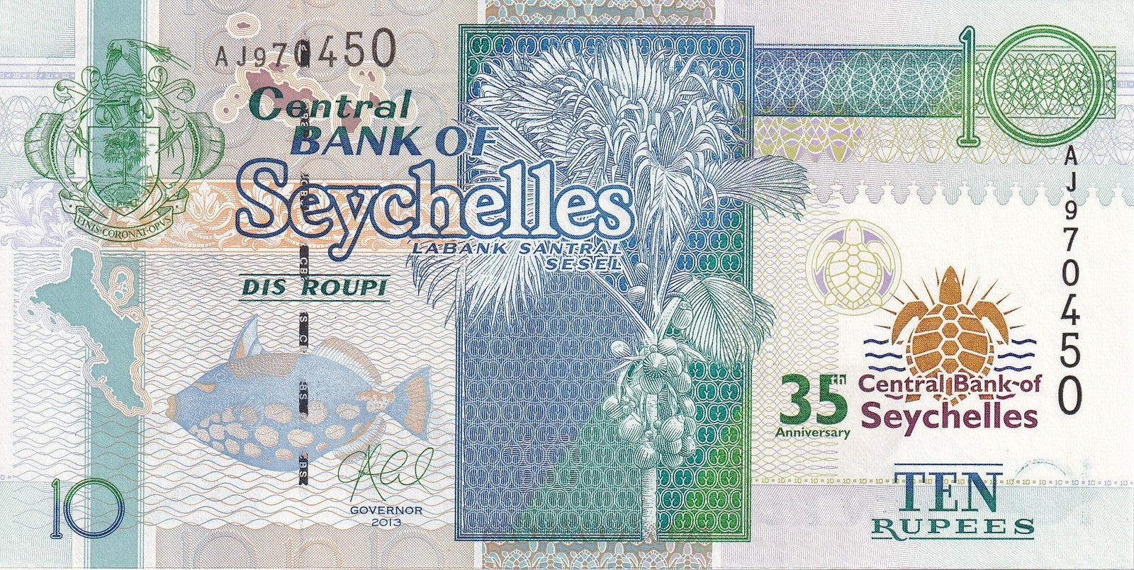 Seychelles 10 Rupees 2013 P 46 UNC Commemorative