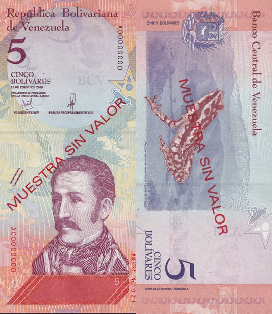 Venezuela 5 Bolivars 2018 P 102 UNC SPECIMEN