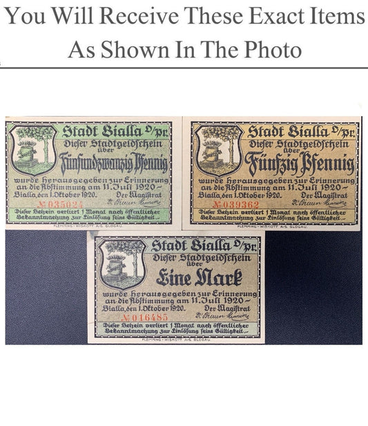 Germany Notgeld BIALLA 25 50 Pfennig 1 Mark 1920 Full Set 3 pcs