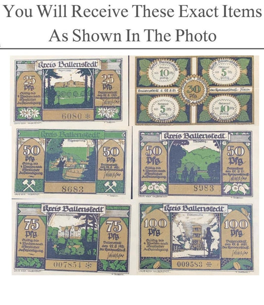 Germany Notgeld BALLENSTEDT 25 30 50 75 100 Pfennig 1921 Full Set 6 pcs