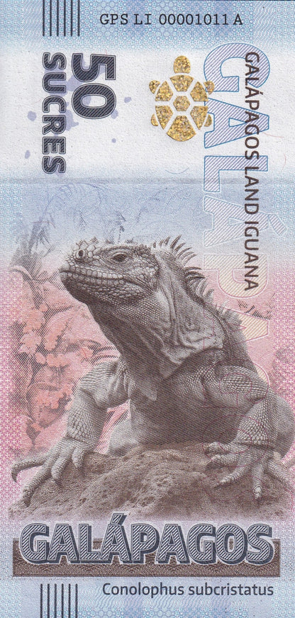Galapagos Souvenir Note 50 Sucres Galapagos Land Iguana UNC Test Note