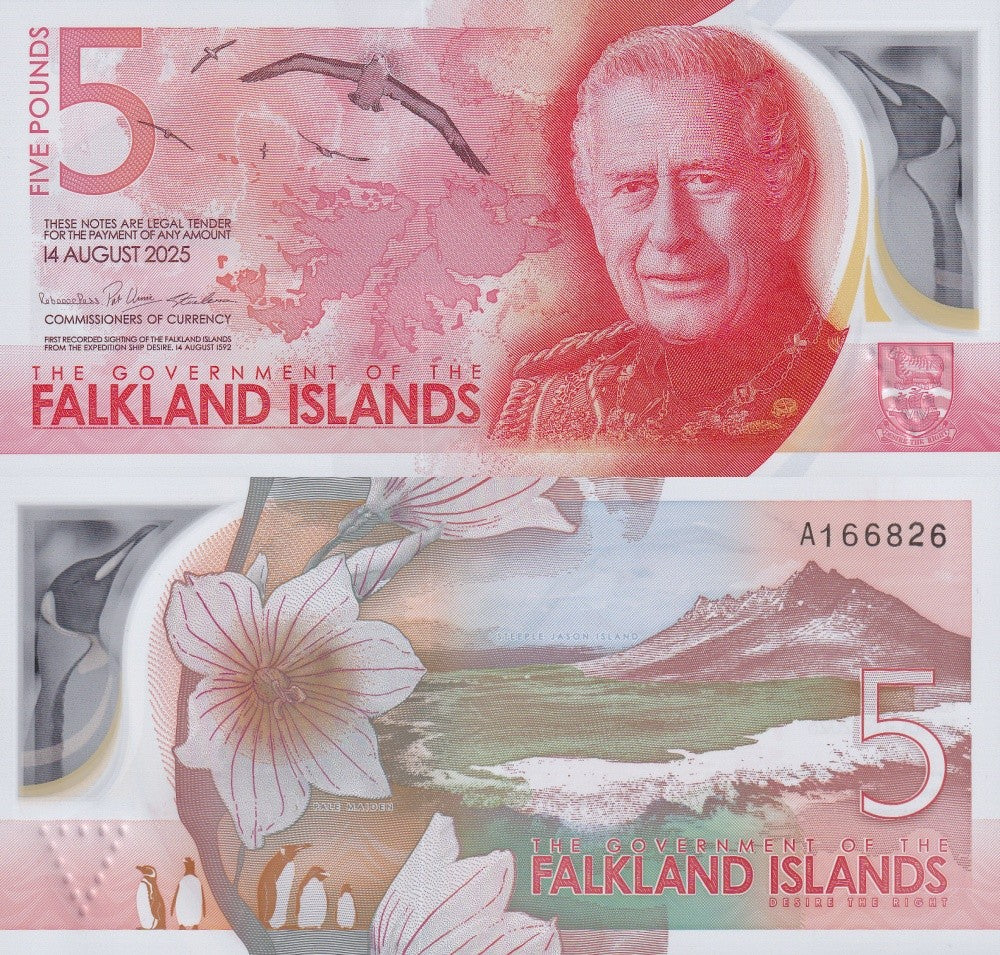 Falkland Islands 5 Pounds 2025 P NEW Polymer UNC