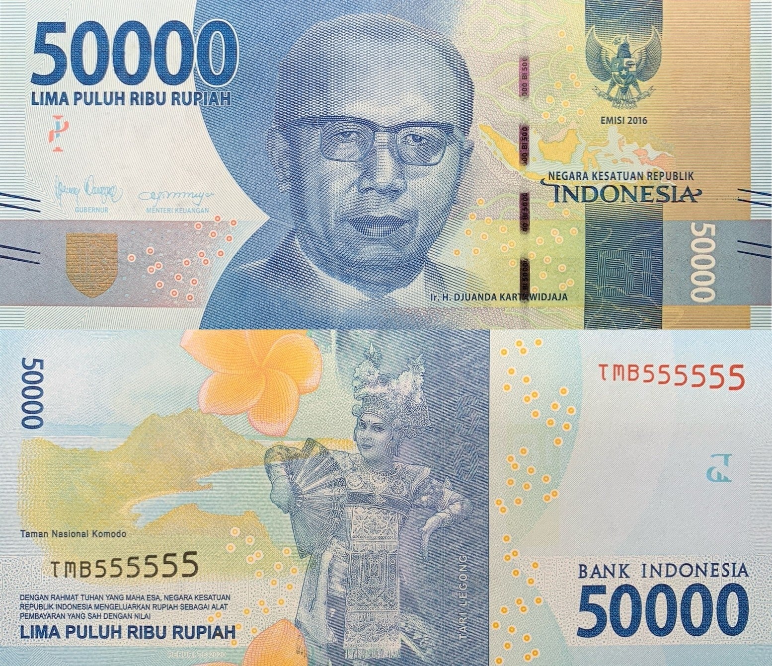 Indonesia 50000 Rupiah 2016/2020 P 159 UNC Fancy SOLID 5 - 555555