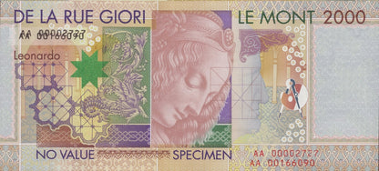 De La Rue Giori 2000 Specimen Overprint S/N ERROR Leonardo Da Vinc No.Type 1 UNC