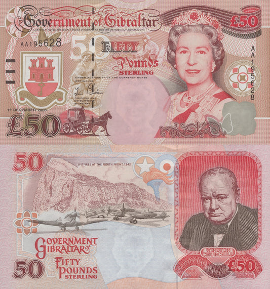 Gibraltar 50 Pounds 2006 P 34a UNC AA First Prefix