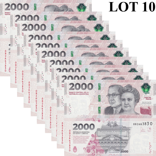 Argentina 2000 Pesos ND 2023 P 368(2) UNC Number at upper left on fron Lot 10 p