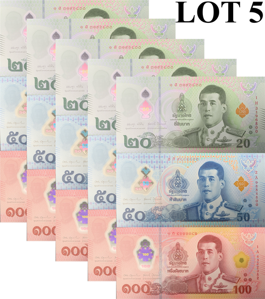 Thailand 20 50 100 Baht 2022/2025 P 145 New Polymer UNC Set 3 Lot 5 pcs