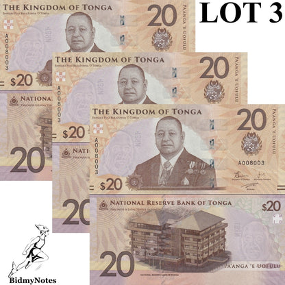 Tonga 20 Pa'anga 2024 P New UNC LOT 3 pcs