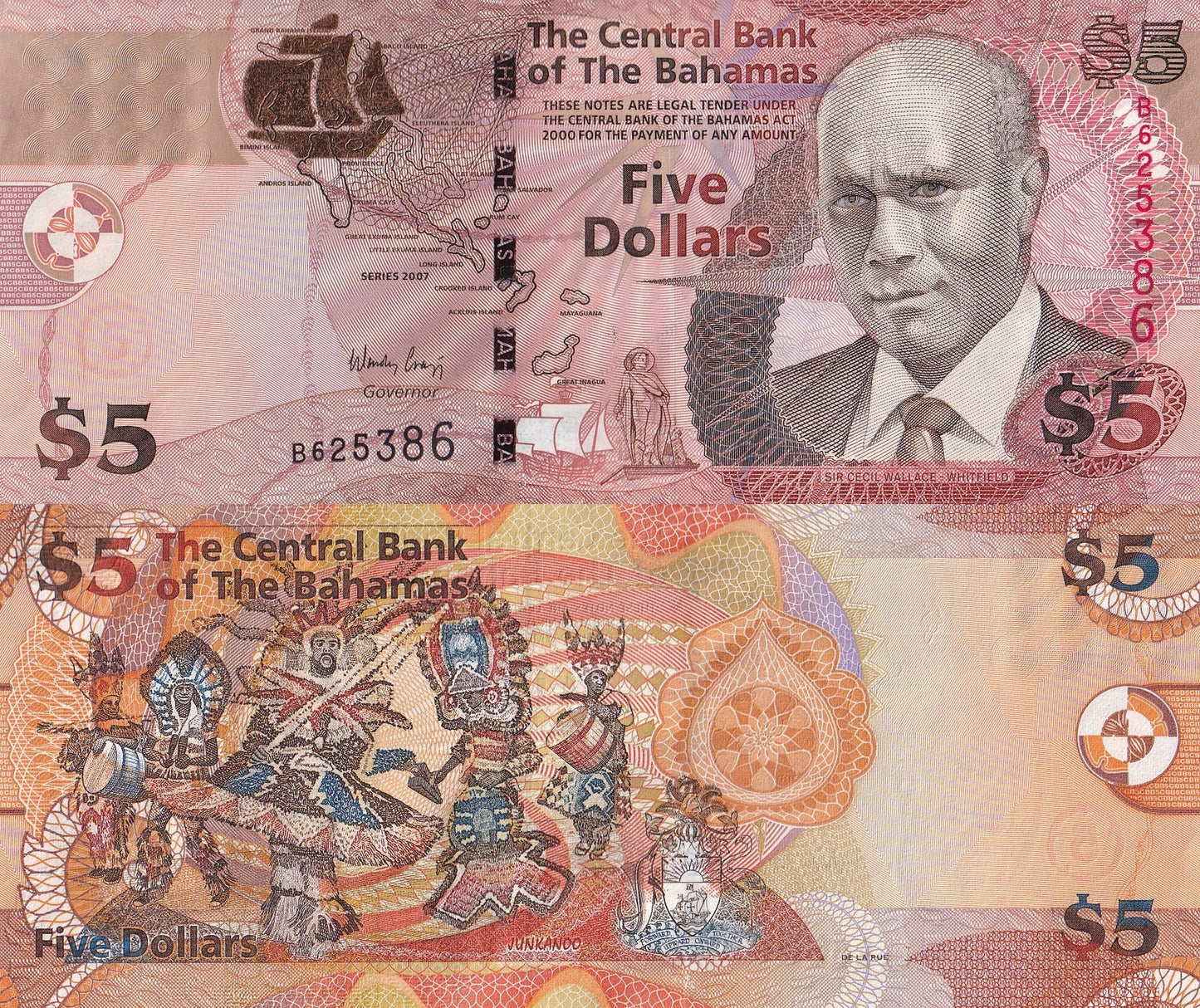 Bahamas 5 Dollar 2007 P 72 UNC