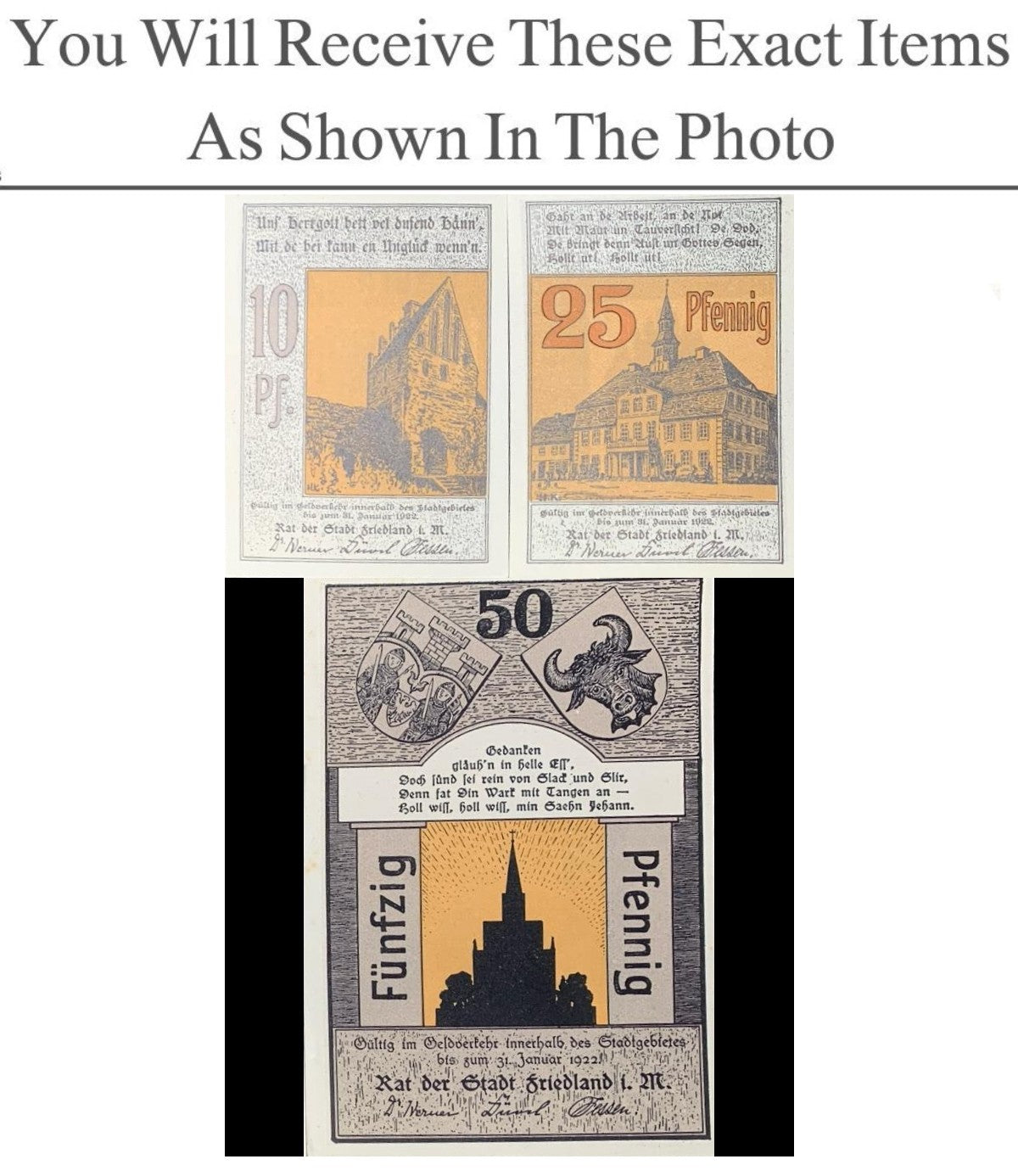 Germany Notgeld FRIEDLAND 10 25 50 Pfennig 1922 Full Set 3 pcs