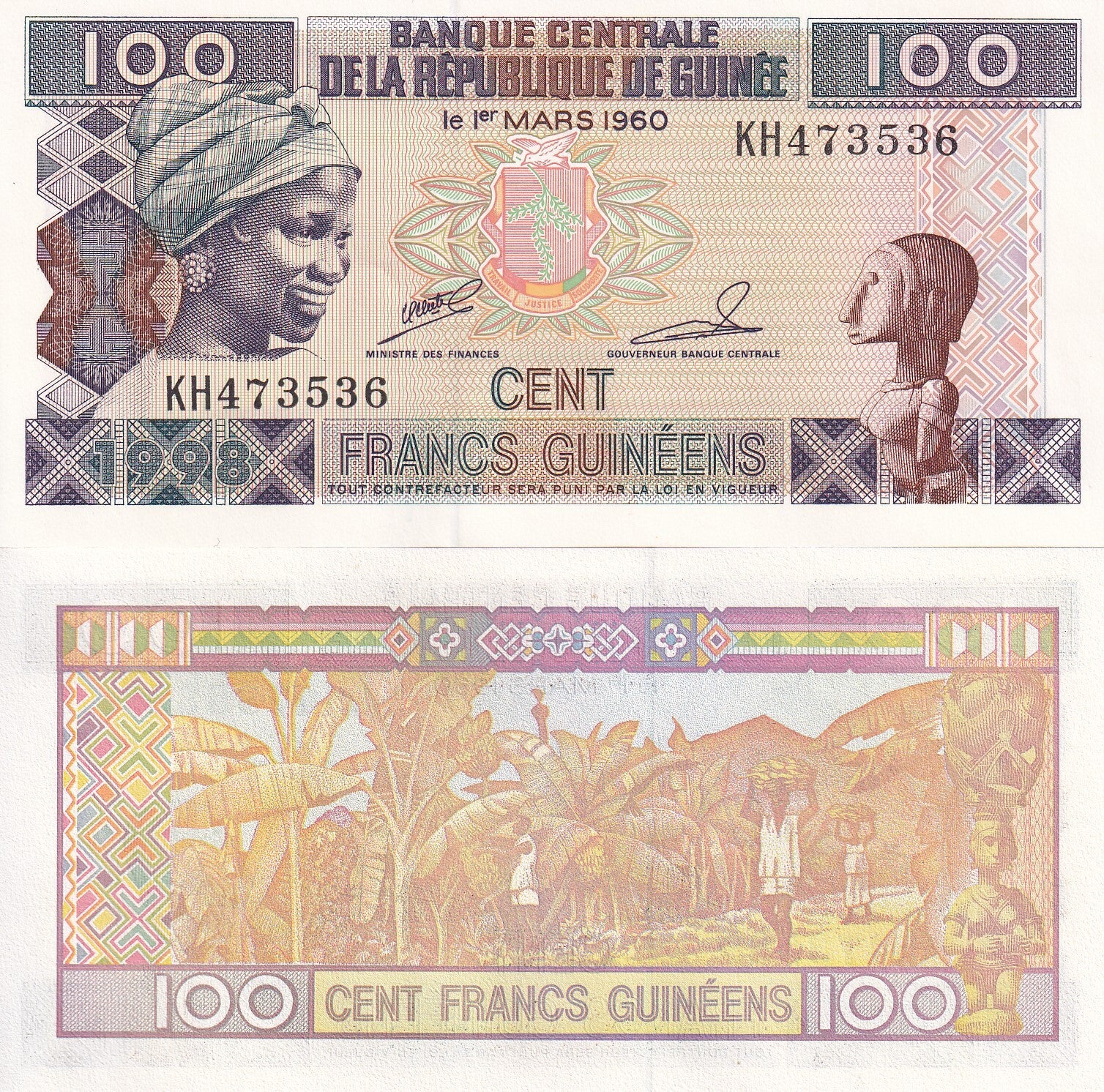 Guinea 100  Francs 1998 P 35a UNC