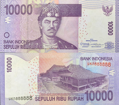 Indonesia 10000 Rupiah 2013 P 150e UNC Fancy SOLID 8 - 888888 MINOR FOXING