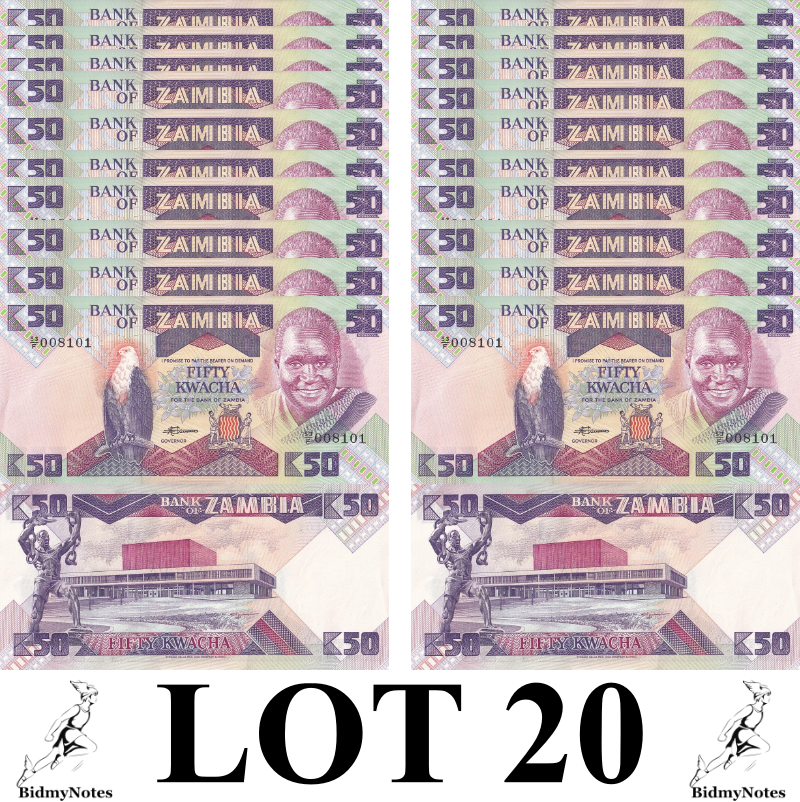 Zambia 50 Kwacha ND 1986-1988 P 28 UNC 1/5 Bundle LOT 20 pcs