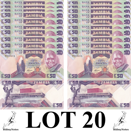 Zambia 50 Kwacha ND 1986-1988 P 28 UNC 1/5 Bundle LOT 20 pcs