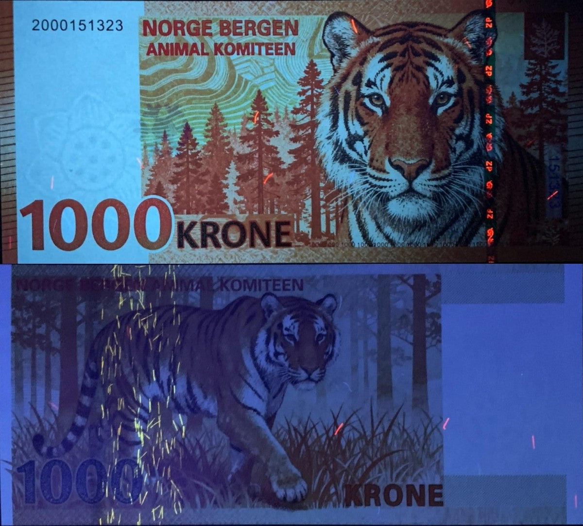 Norway TEST NOTE 1000 Tiger Banknote Animal COMM. Note World Paper Money UNC