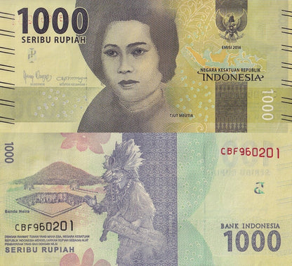 Indonesia 1000 Rupiah 2016/2019 P 154 UNC 1 Bundle LOT 100 pcs