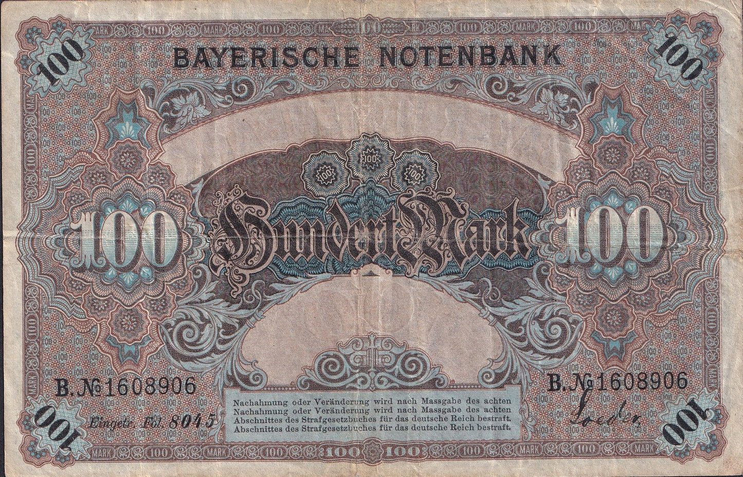 Germany-Bayern 100 Mark 1900 P S922 Circulated