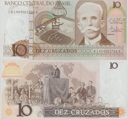 Brazil 10 Cruzados ND (1986 & 1987) P 209b UNC 1/10 Bundle Lot 10 pcs