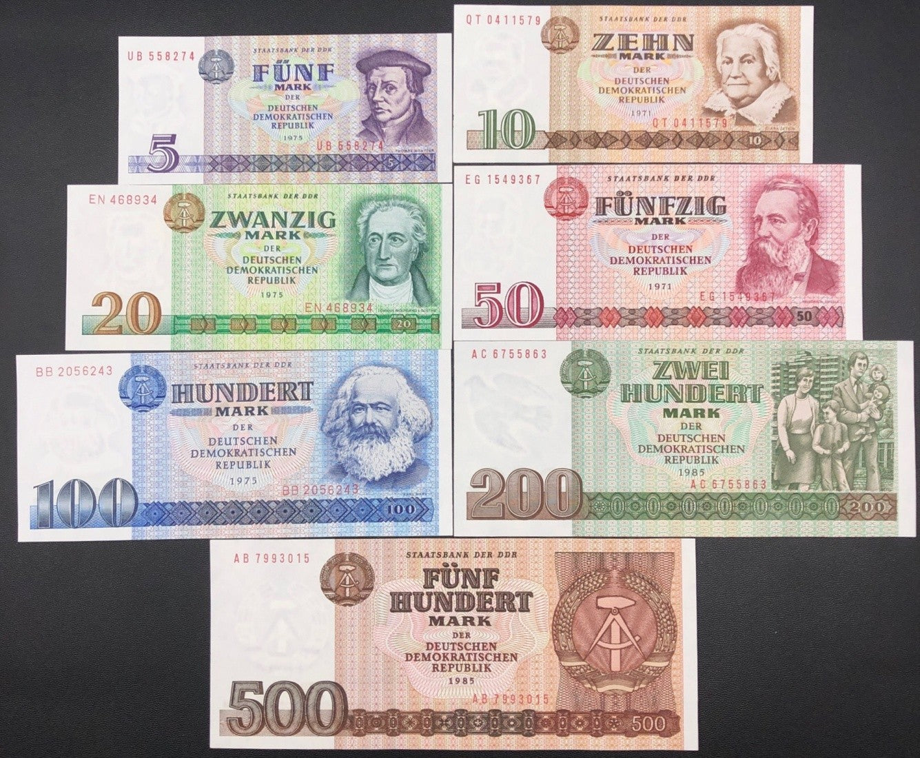 Germany Democratic Republic 5 10-500 Mark DDR 1971-1985 P 27a 28b-33 UNC Set 7 p