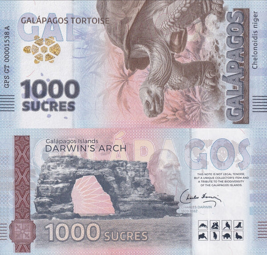 Galapagos Souvenir Note 1000 Sucres Galapagos Giant Tortoise UNC Test Note