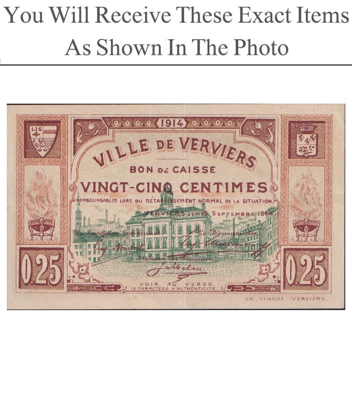 Belgium Notgeld VERVIERS 25 Centimes 1914