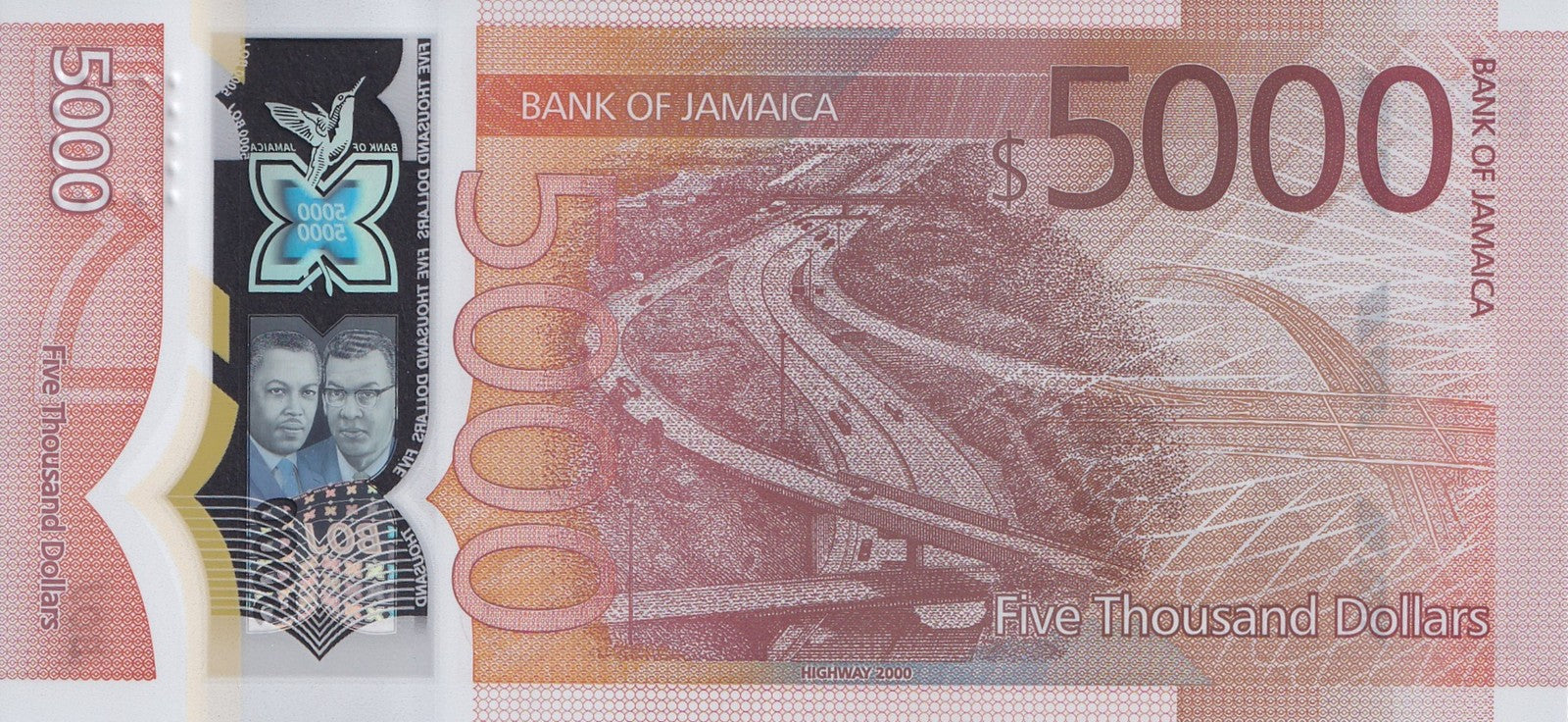 Jamaica 5000 Dollars 2022 / 2023 P 101 Polymer UNC Commemorative