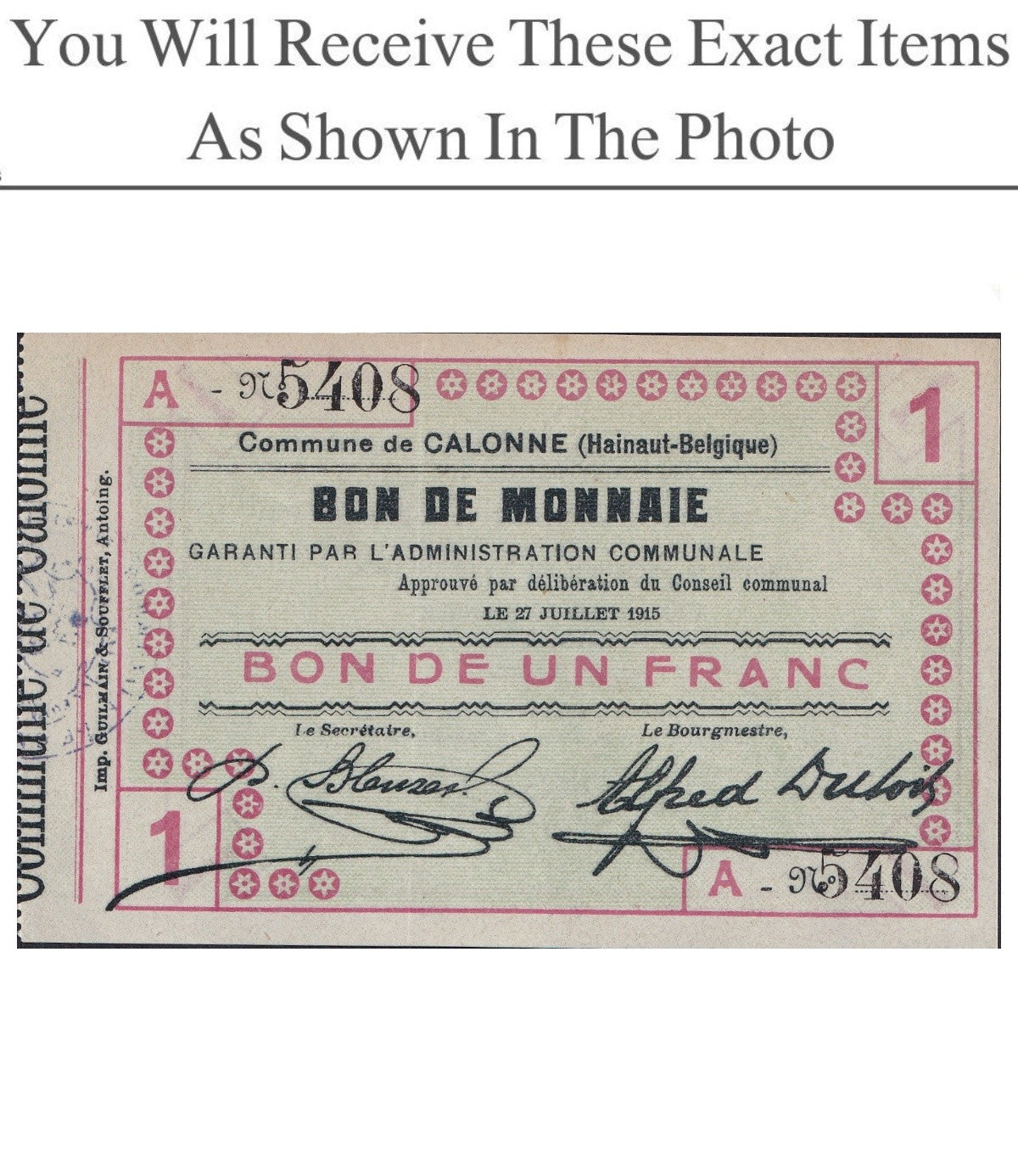 Belgium Notgeld ANTOING 1 Frans 1915