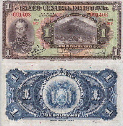 Bolivia 1 Boliviano 1928 P 118a(2) SERIE K2 UNC FOXING