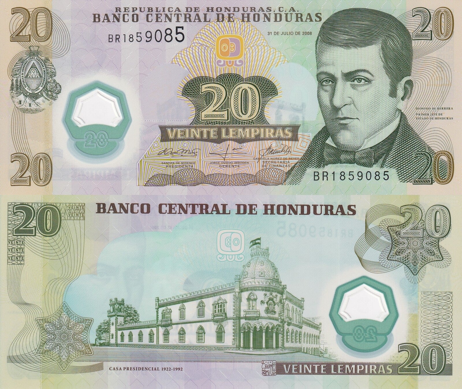 Honduras 20 Lempiras 2008 P 95 Polymer UNC