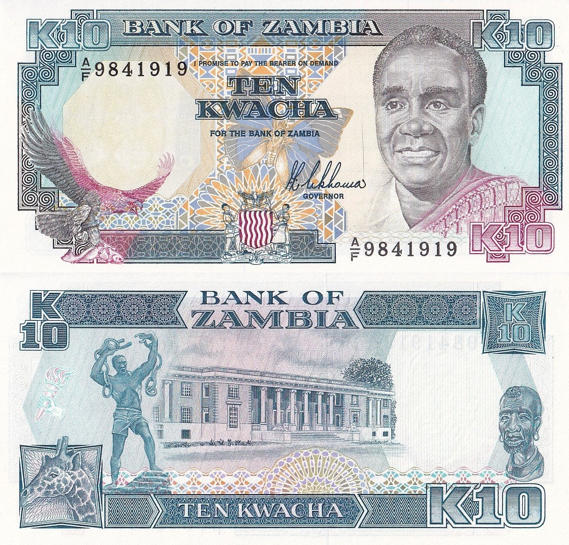 Zambia 10 Kwacha ND (1989-1991) P 31 UNC