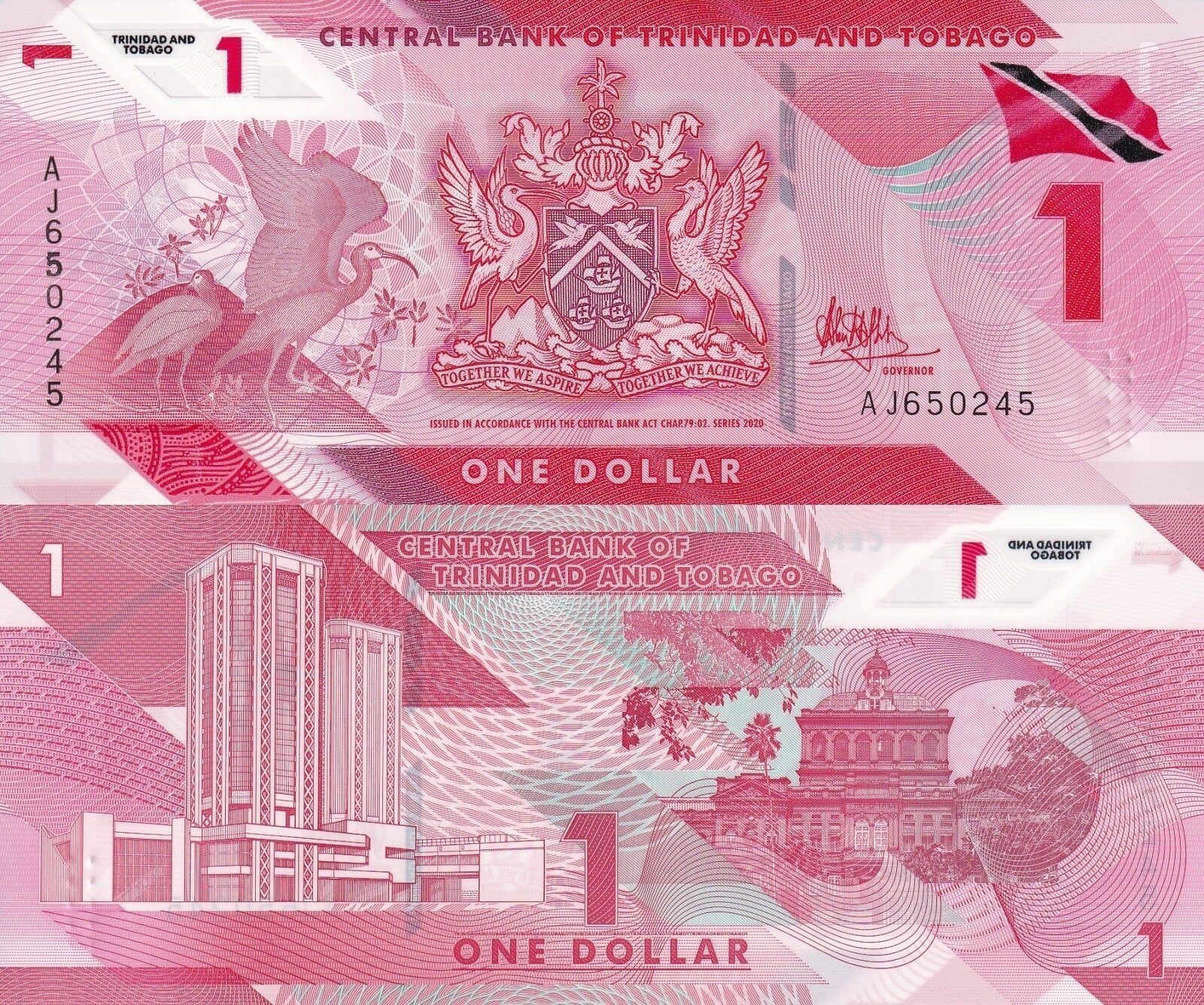 Trinidad and Tobago 1 Dollar 2020 P 60a Polymer UNC 1/10 Bundle Lot 10 pcs