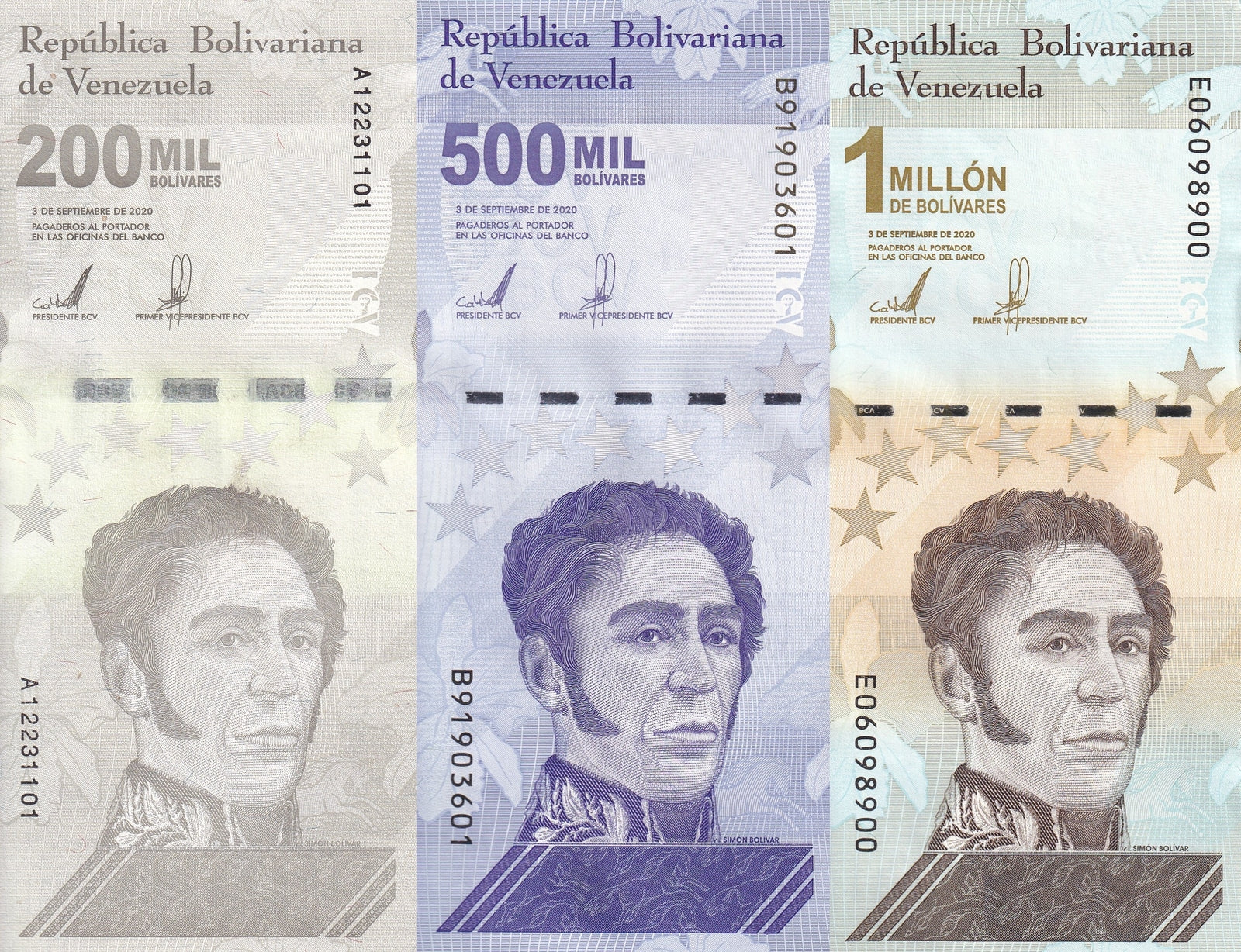 Venezuela 200000 500000 1 Million Bolivares 2020 P 112 113 114 UNC Set 3 pcs