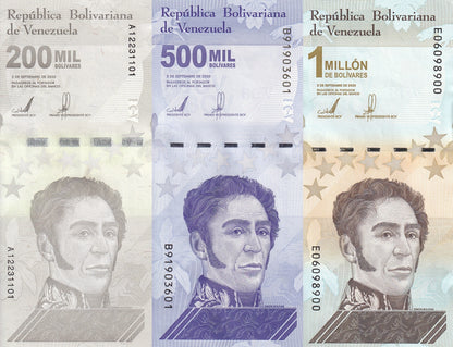 Venezuela 200000 500000 1 Million Bolivares 2020 P 112 113 114 UNC Set 3 pcs