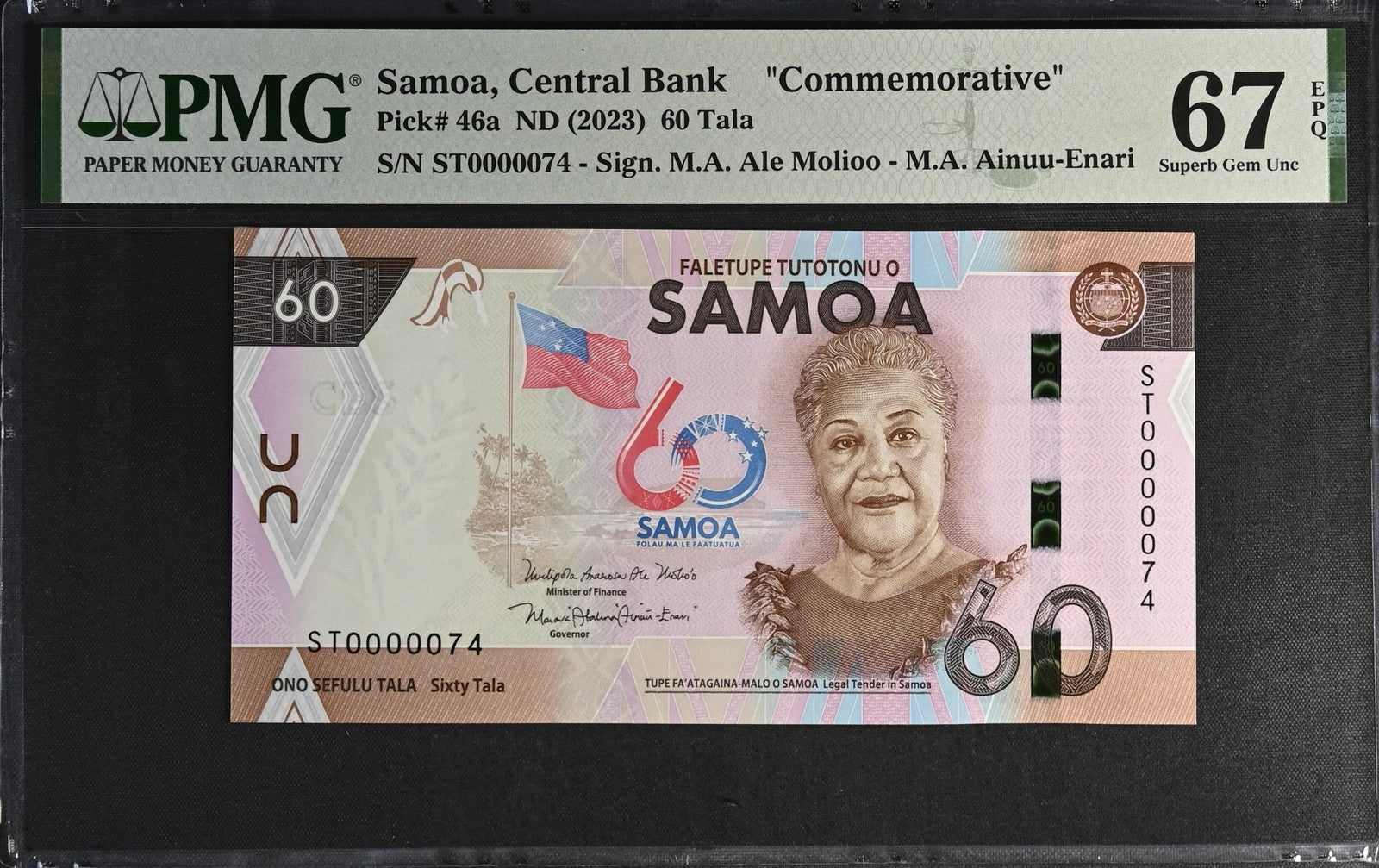 Samoa COMM. 60 Tala ND (2023) P 46a UNC PMG 67 EPQ LOW S/N 0000074 3rd TOP POP